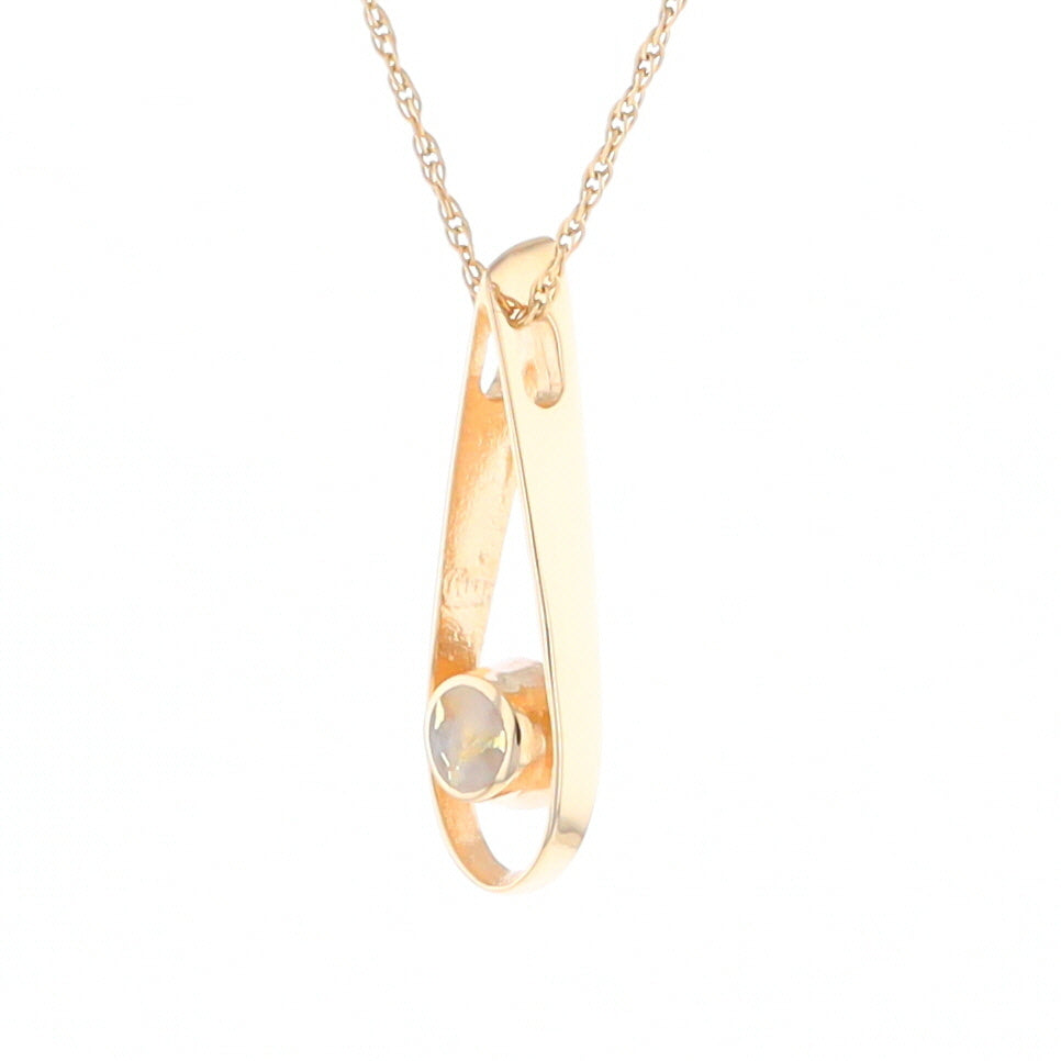 Open Teardrop Round Gold Quartz Inlaid Pendant