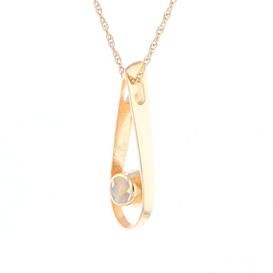 Open Teardrop Round Gold Quartz Inlaid Pendant