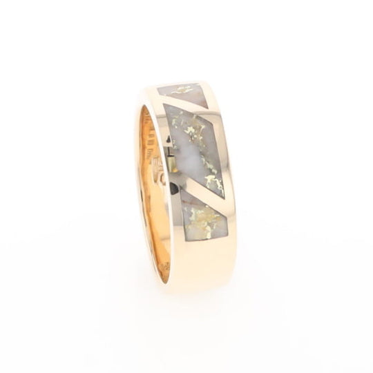 Gold Quartz Ring, 3 Section Inlaid Design