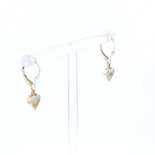 Silver Gold Quartz Inlaid Heart Earrings - G3