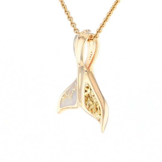 Whale Tail Natural Gold Quartz and Nuggets Inlaid Pendant