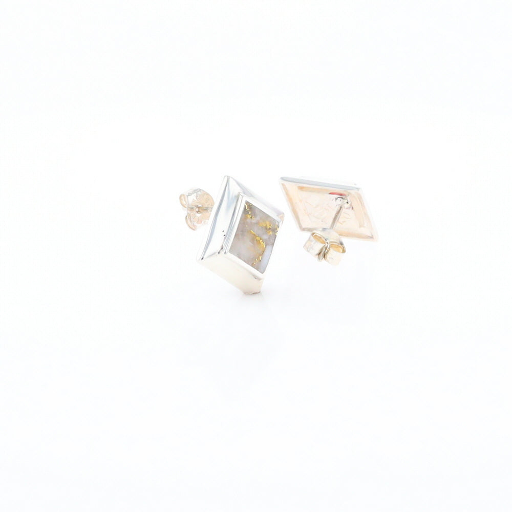 Sterling Silver Gold Quartz Inlaid Square Stud Earrings - G3