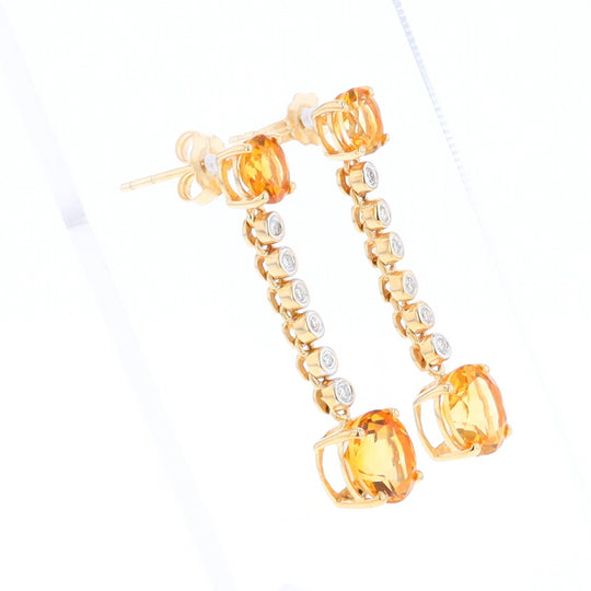 Citrine and Diamond Dangle Drop Earrings