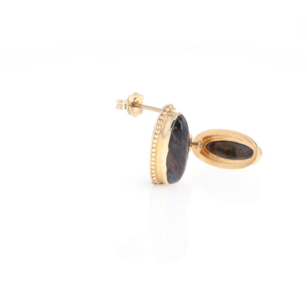 Natural pietersite oval inlaid milgrain earrings