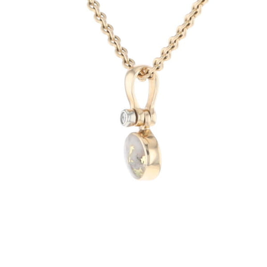 Gold Quartz Necklace Round Inlaid Pendant with .02ct Round Diamond