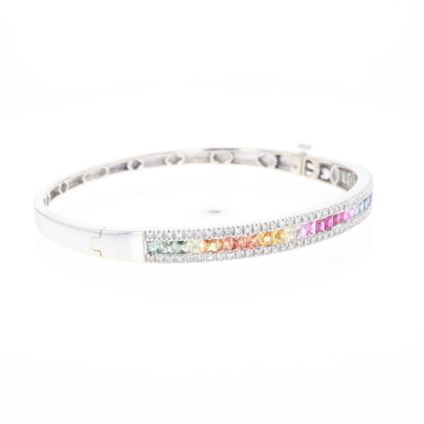 Multi-color Sapphire Cuff Bracelet with Diamond Accents