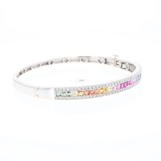 Multi-color Sapphire Cuff Bracelet with Diamond Accents