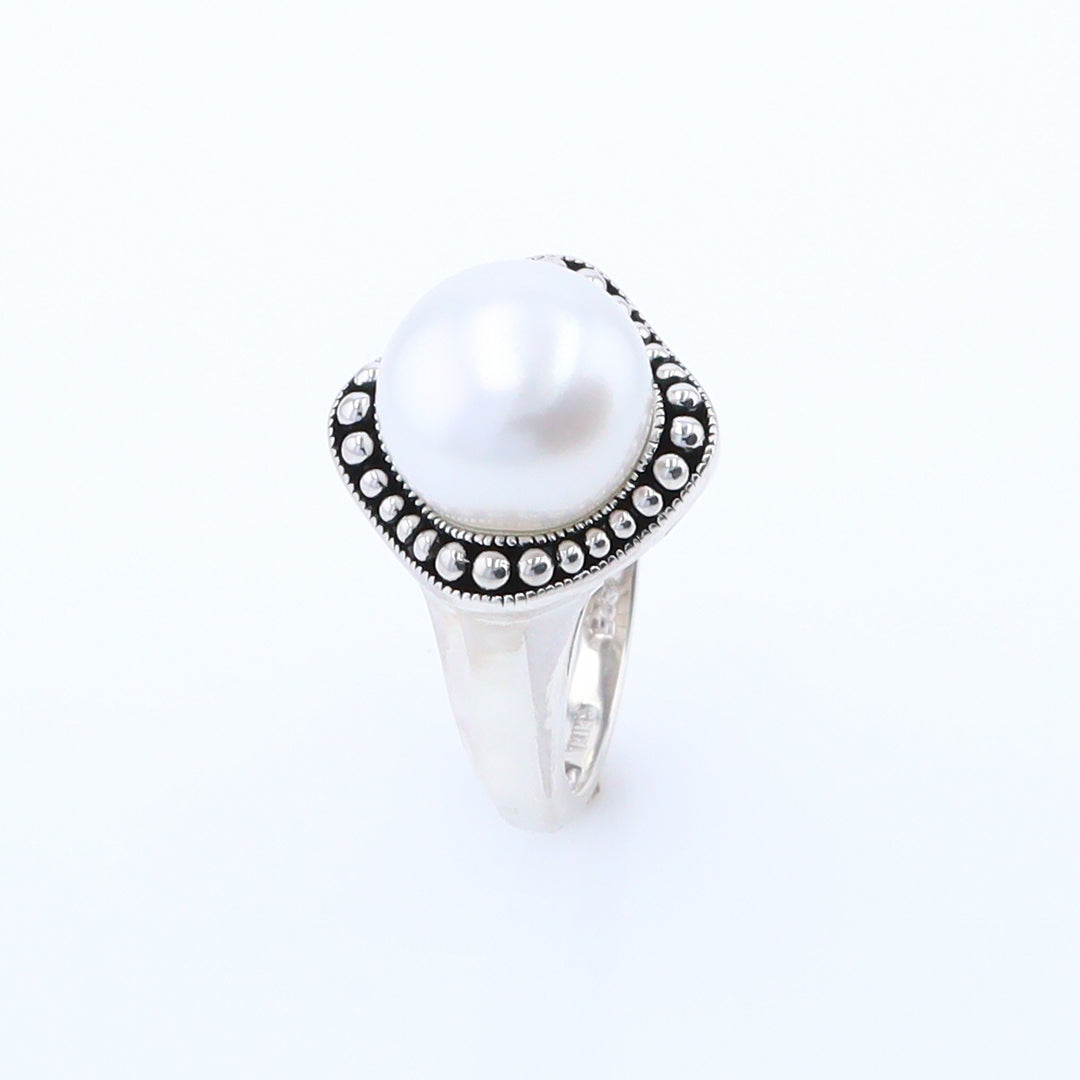 Pearl with Milgrain Halo Ring