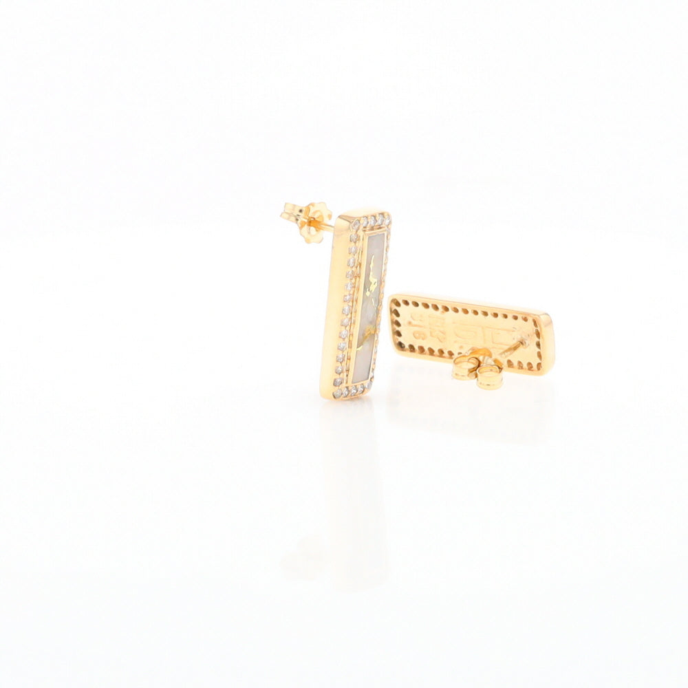 Gold Quartz Earrings Rectangle Inlaid with .50ctw Round Diamonds Halo Design - G2