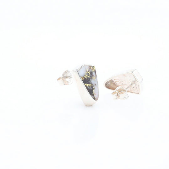 Sterling Silver Gold Quartz Inlaid Shield Stud Earrings - G3