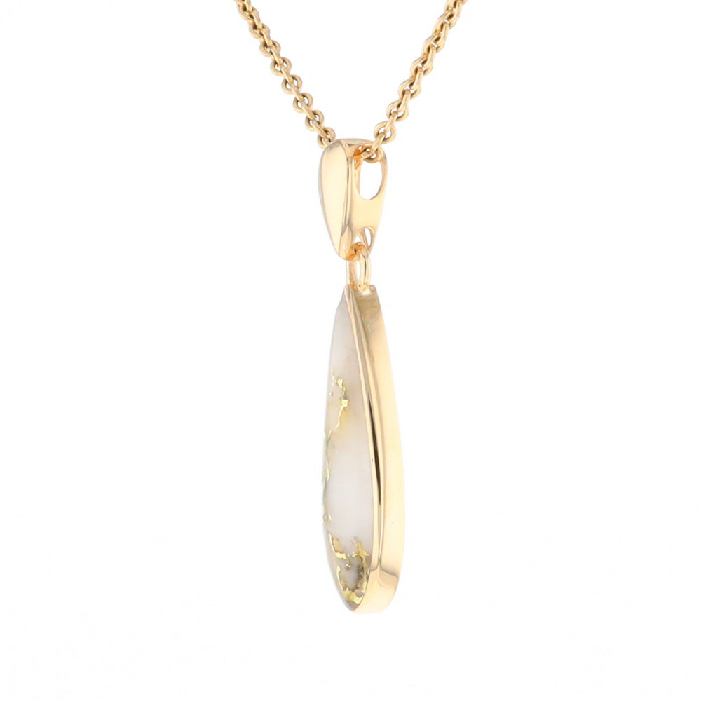 Gold Quartz Pendant Tear Drop Inlaid Design G2
