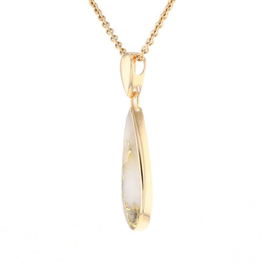 Gold Quartz Pendant Tear Drop Inlaid Design G2