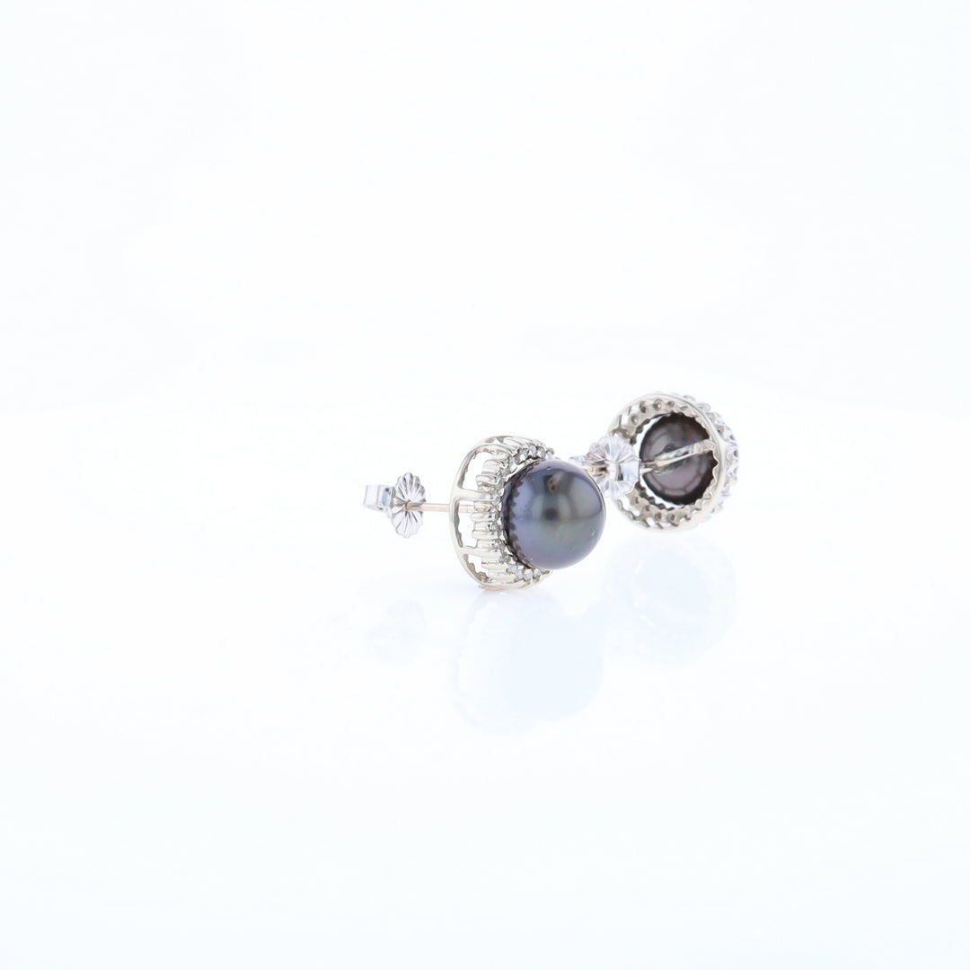 Gray Pearl Halo Studs