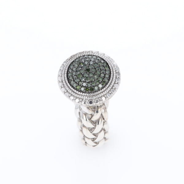 Green Diamond Braided Cluster Ring