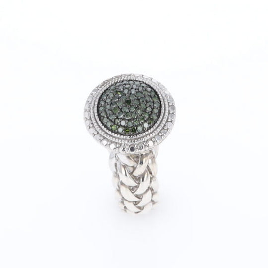 Green Diamond Braided Cluster Ring