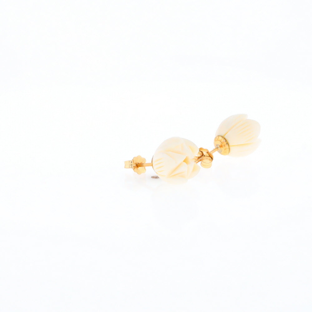 Carved Ivory Flower Stud Earrings