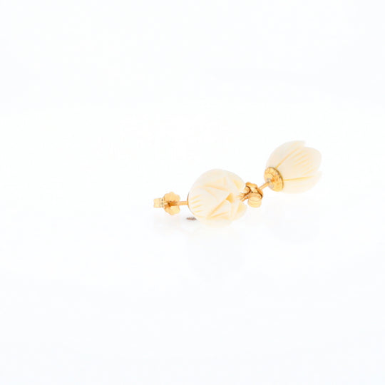 Carved Ivory Flower Stud Earrings