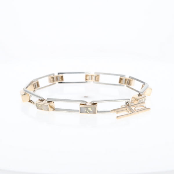 Gold Quartz Bracelet Rectangle Link Inlaid with Toggle Clasp G2