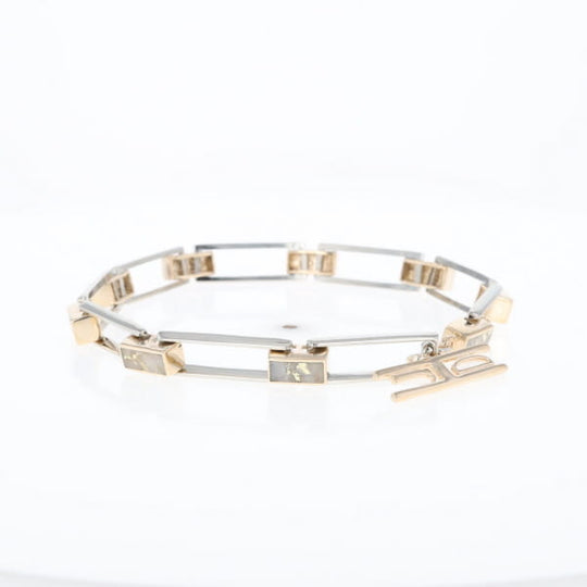 Gold Quartz Bracelet Rectangle Link Inlaid with Toggle Clasp G2