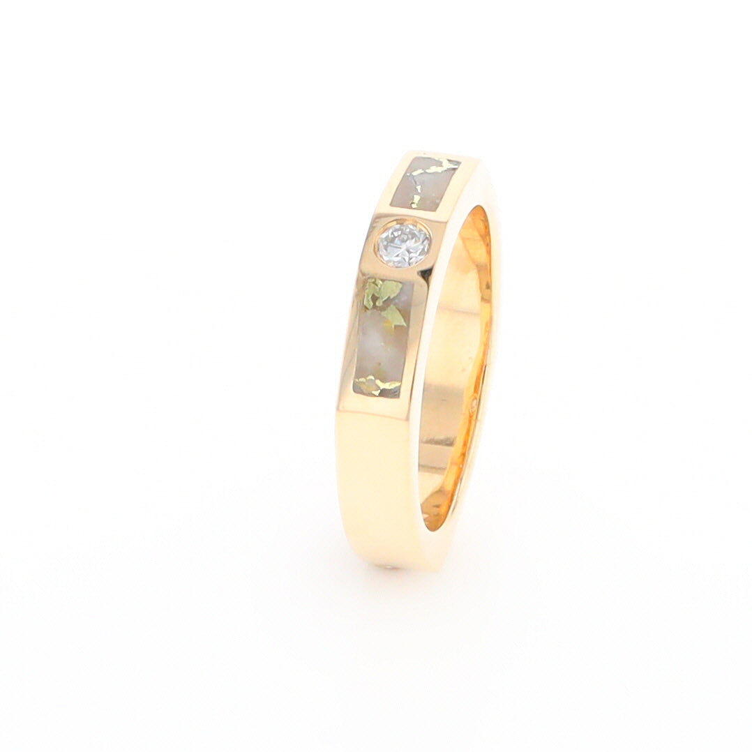 Gold Quartz Ring Double Sided Inlaid Design with .10ct Round Diamond G2