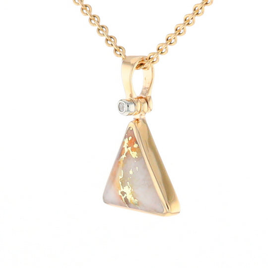 Gold Quartz Necklace Triangle Inlaid Pendant with .02ct Diamond