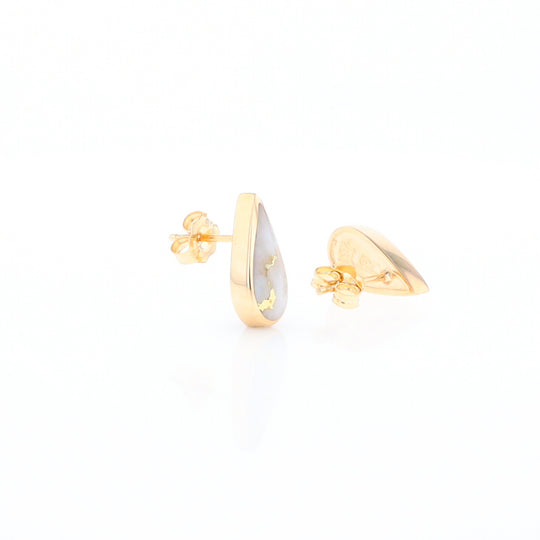 Gold Quartz Earrings Tear Drop Inlaid Studs