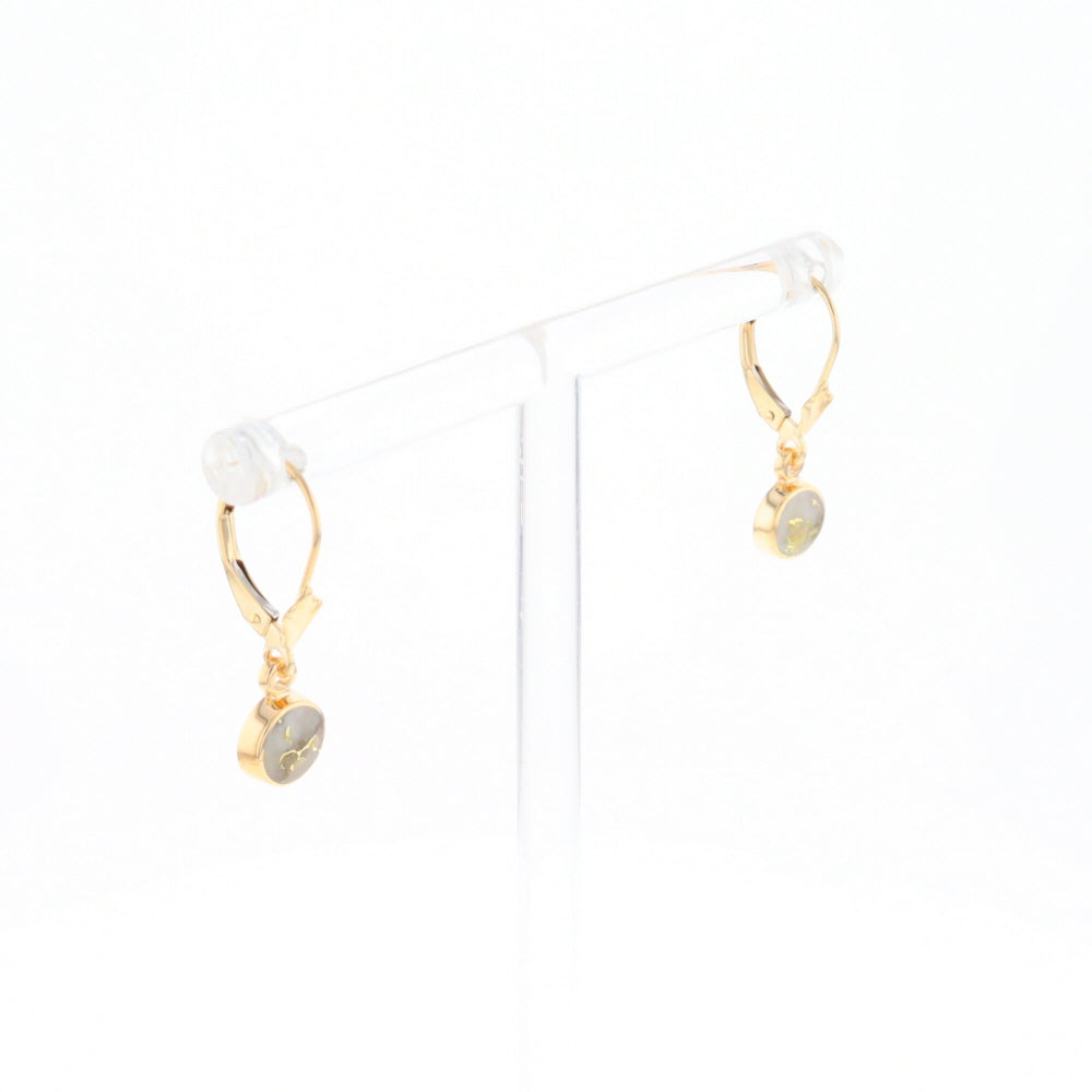 Gold Quartz Earrings Round Inlaid Design Lever Backs