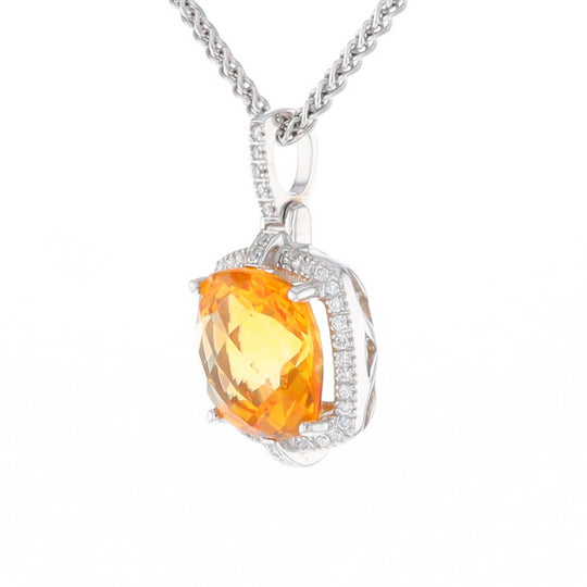 Checkered Citrine Diamond Halo Pendant