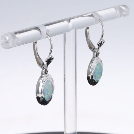 Opal Earrings Oval Inlaid Design Lever Backs