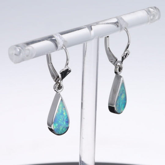 Opal Earrings Tear Drop Inlaid Design Lever Backs