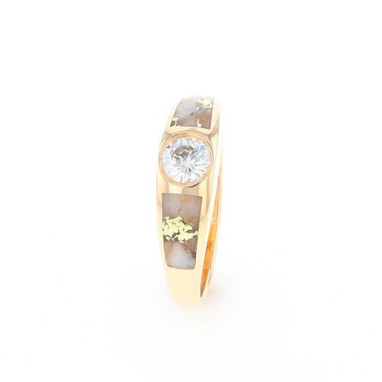 Gold Quartz Ring Double Sided Inlaid with a .61ct Round Diamond