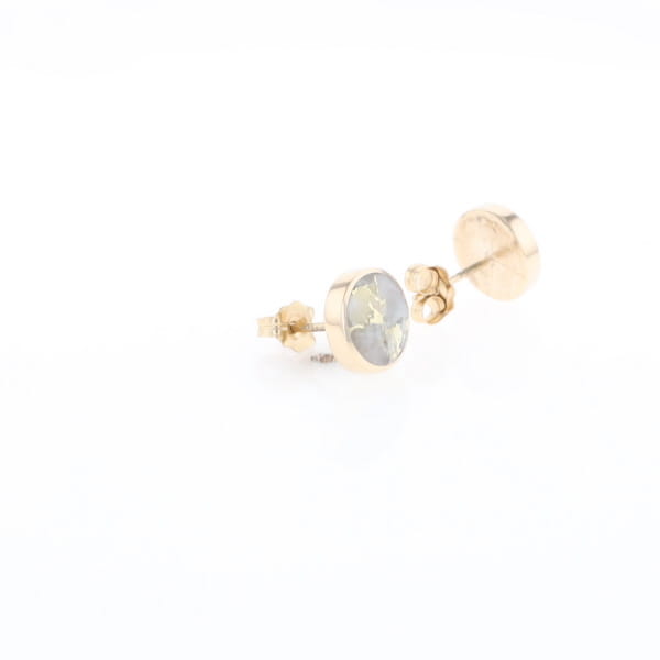 Gold Quartz Earrings 9mm Round Inlaid Studs - G2