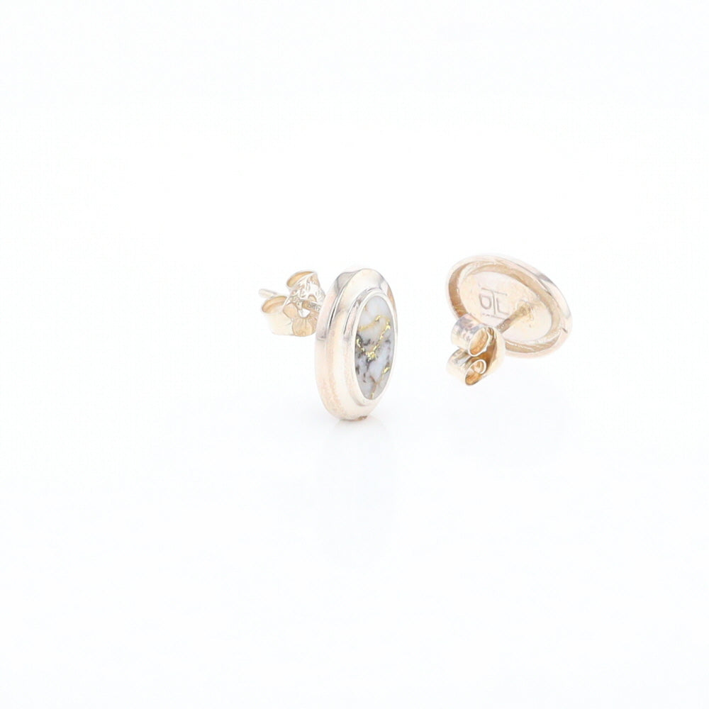 Sterling Silver Gold Quartz Inlaid Oval Stud Earrings - G3