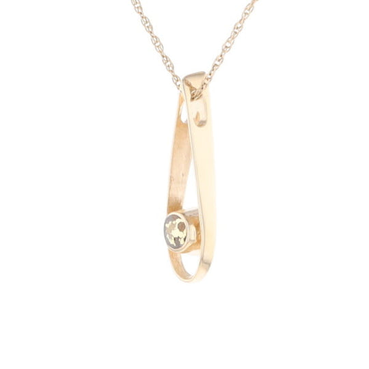 Open Teardrop Round Gold Quartz Inlaid Pendant
