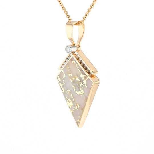 Gold Quartz Kite Shape Inlaid Pendant with .27ctw Diamonds