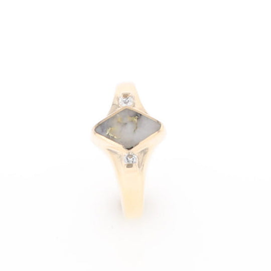 G2 Gold Quartz Ring Diamond Shape Inlaid with 0.05ctw Round Diamonds