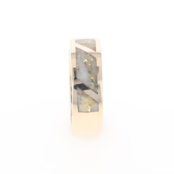 Gold Quartz Ring, 3 Section Inlaid Design