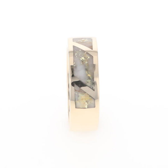 Gold Quartz Ring, 3 Section Inlaid Design