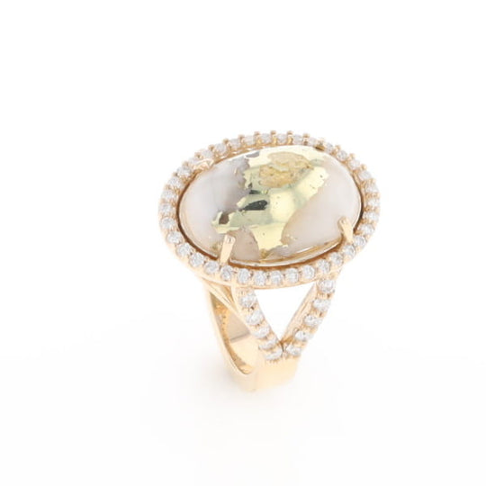 Gold Quartz Ring Oval Cabochon 0.65ctw Round Diamonds Halo