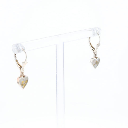 Silver Gold Quartz Inlaid Heart Earrings - G3