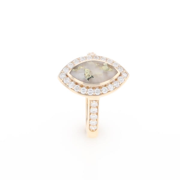 Marquise Gold Quartz Inlaid Ring with 0.65ctw Diamond Halo