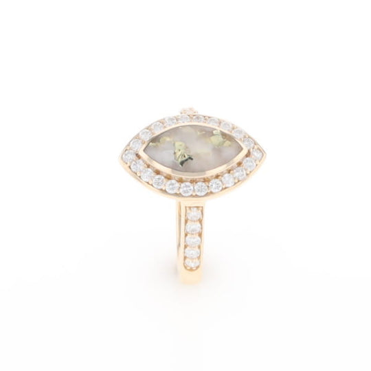 Marquise Gold Quartz Inlaid Ring with 0.65ctw Diamond Halo