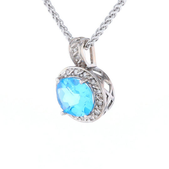 Blue Topaz Oval Halo Pendant