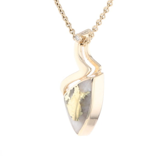 Gold Quartz Triangulare Inlaid Pendant with Diamond Accent