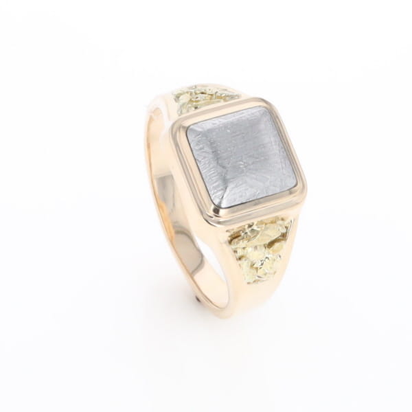 Meteorite Ring Square Inlaid Center Design with Natural Nugget Sides