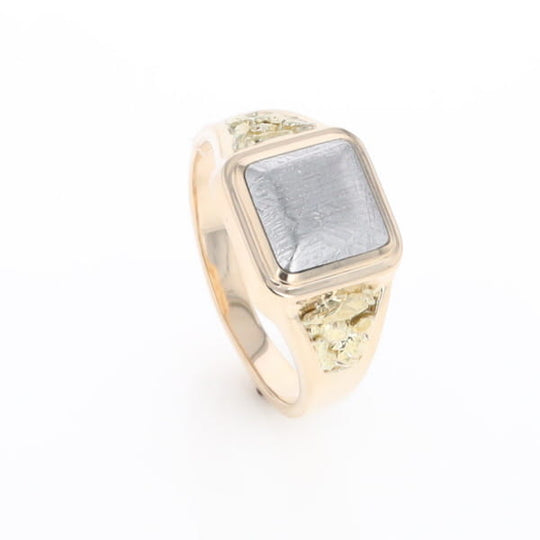 Meteorite Ring Square Inlaid Center Design with Natural Nugget Sides