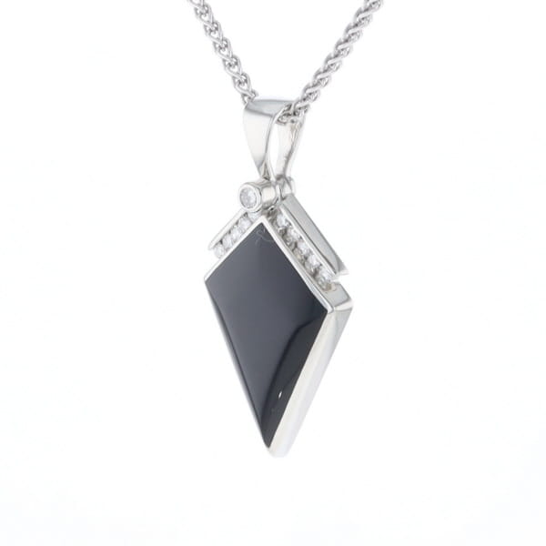 Onyx Kite Design Inlay .19Ctw Diamond Pendant