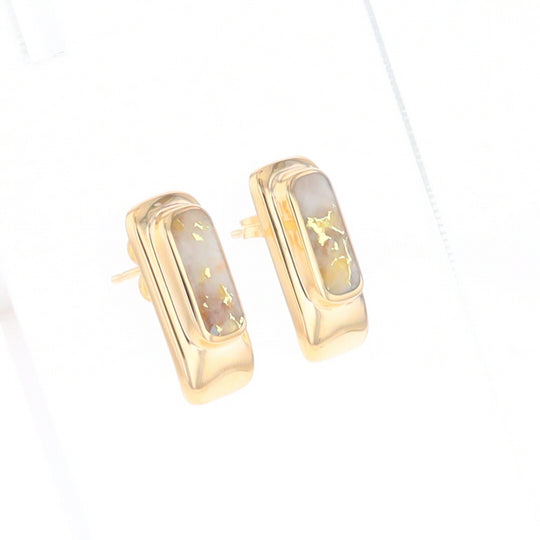 Gold Quartz Earrings Rectangle Inlaid Design