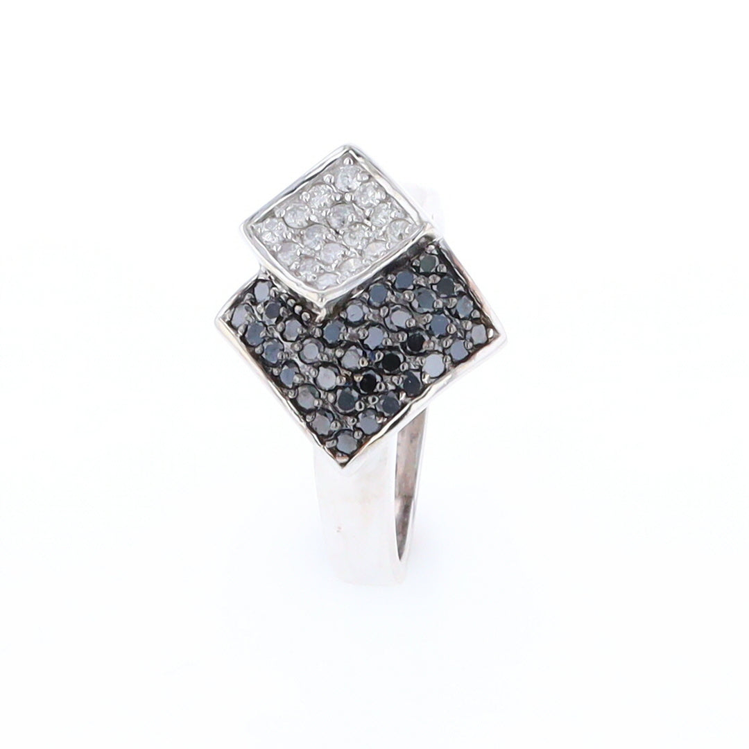 Double Pavé Black and White Diamond Ring