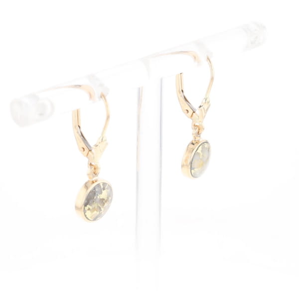 Gold Quartz Earrings Round Inlaid Design Lever Backs